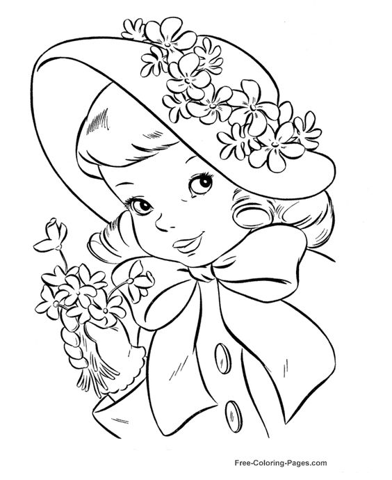 تلوين فتاة تضع قبعة عليها أزهار تعلم الرسم